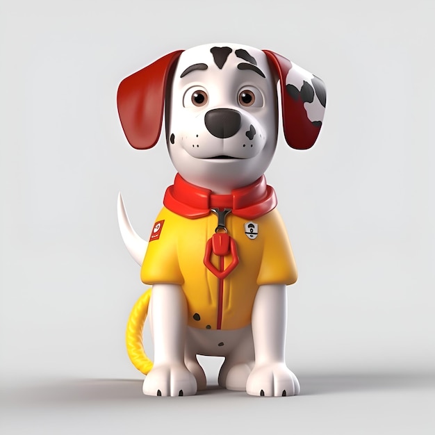 Cute Cartoon-Hund mit rotem Kragen 3D-Rendering