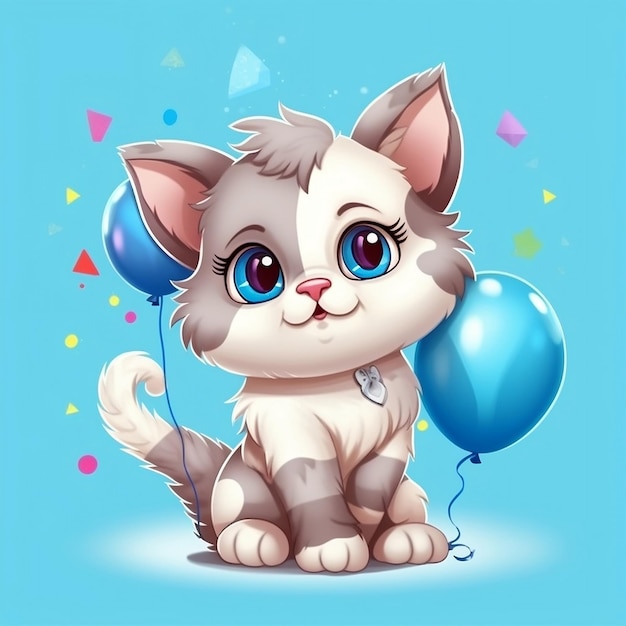 Cute Cartoon Ragdoll Cat Cumpleaños Carácter Generativo AI