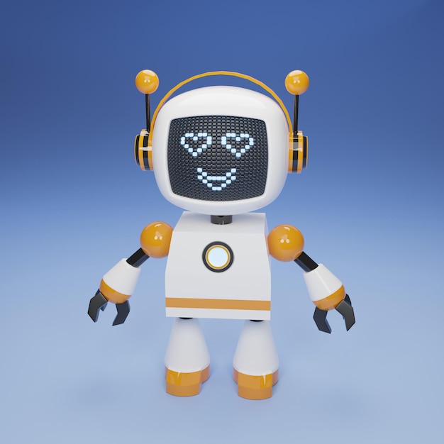 Cute Cartoon-Roboter 3D-Rendering Technologie-Konzept Bot mit lächelndem Gesicht auf dem Bildschirm Robotik-Spielzeug