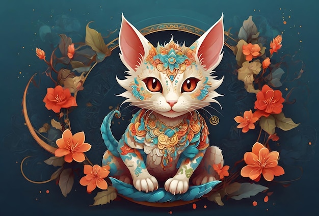 Foto cute cat dragão maje whit mandala vetor