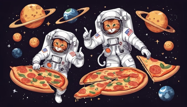Foto cute cat eating pizza cartoon vector icon illustration ai generiert wurde