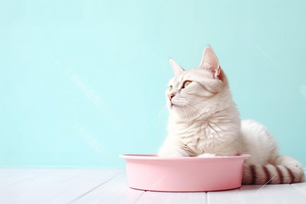 Cute Cat Feasting Pink y Pastel Blue Delights para Kitty039s Mealtime