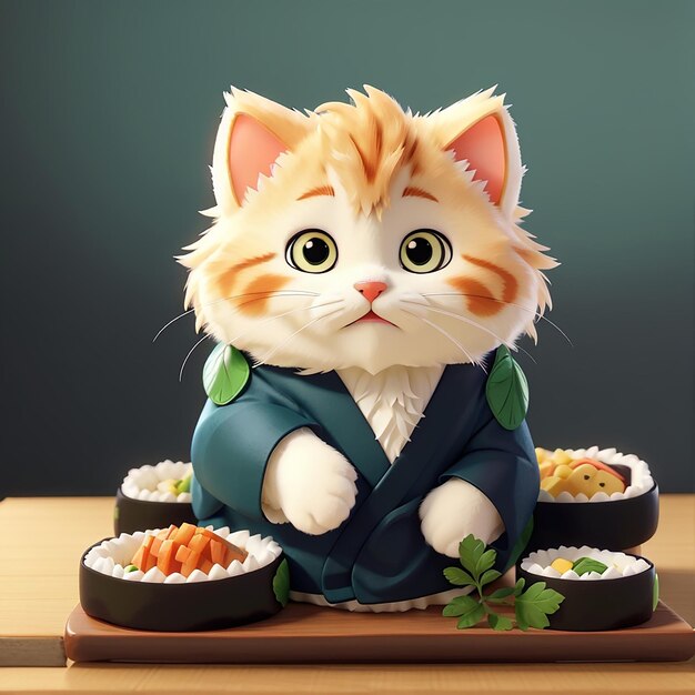 Cute Cat Sushi Cartoon Vector Icon Ilustração Animal Food Icon Concept Isolado Premium Vector Flat Cartoon Estilo