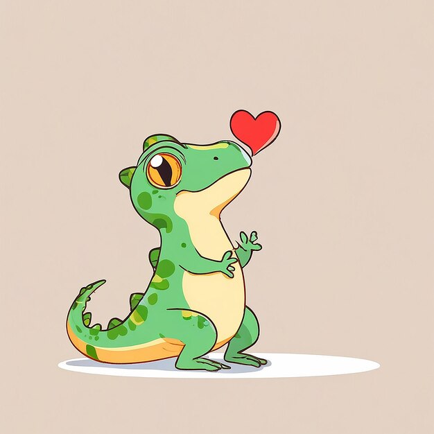 Foto cute chameleon holding love heart cartoon icon vector ilustração animal love icon conceito isolado premium vector flat cartoon estilo