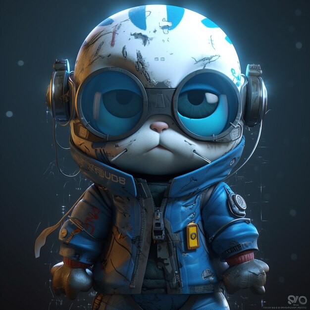 Cute Chibby Cyberpunk Cat Design 3D renderização