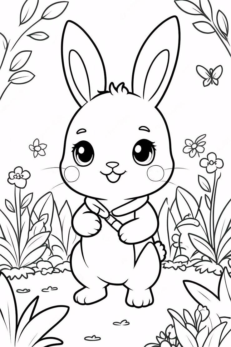Foto cute chibi bunny line art coelho desenhado à mão kawaii crianças ilustração de livro de coloração