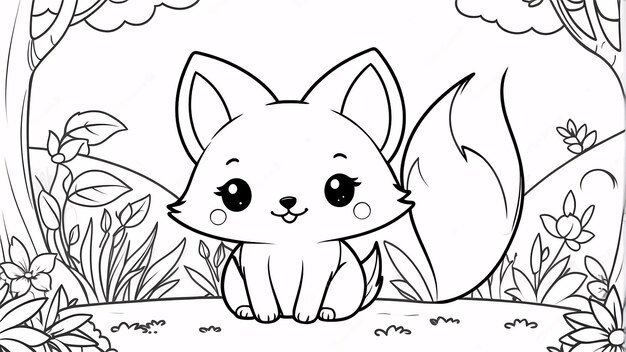 Foto cute chibi fox line art desenhado à mão kawaii kids coloring book ilustração