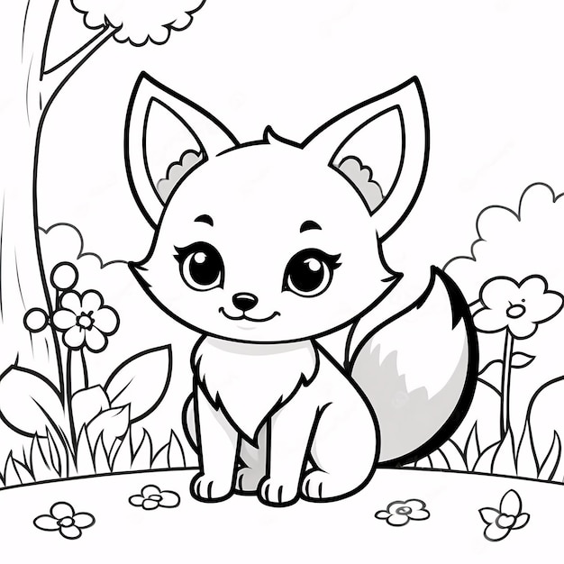 Foto cute chibi fox line art desenhado à mão kawaii kids coloring book ilustração