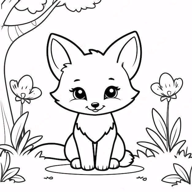 Cute Chibi Fox Line Art desenhado à mão Kawaii Kids Coloring Book Ilustração