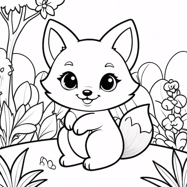 Foto cute chibi fox line art desenhado à mão kawaii kids coloring book ilustração