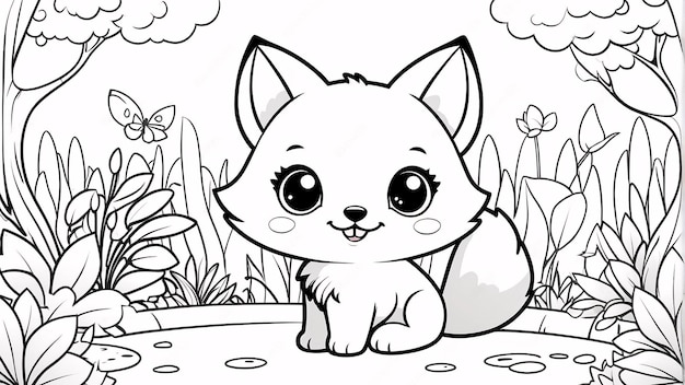 Foto cute chibi fox line art desenhado à mão kawaii kids coloring book ilustração