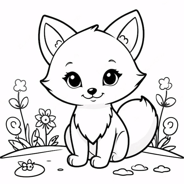 Foto cute chibi fox line art hand gezeichnet kawaii kinder malbuch illustration
