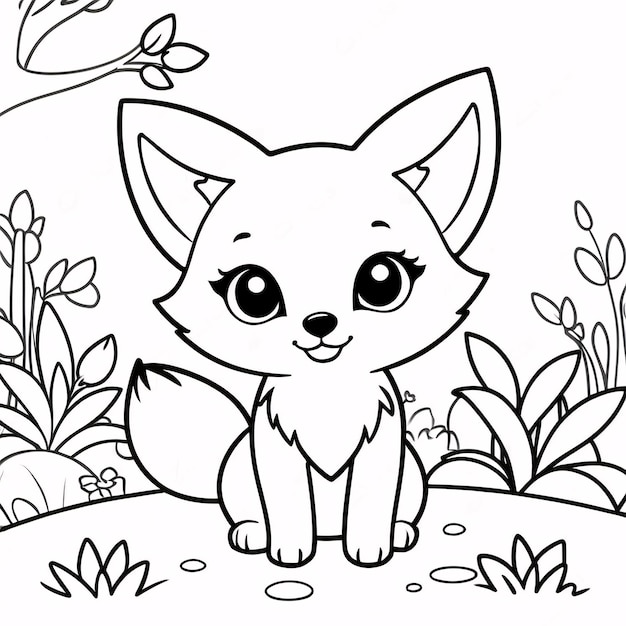 Foto cute chibi fox line art hand gezeichnet kawaii kinder malbuch illustration