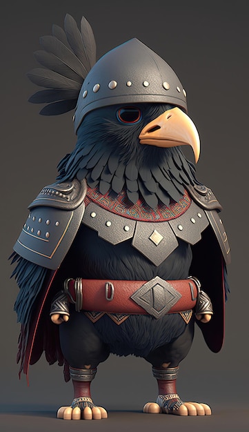 Cute Chough Animal Warrior 3D Modelo de juego IA generativa