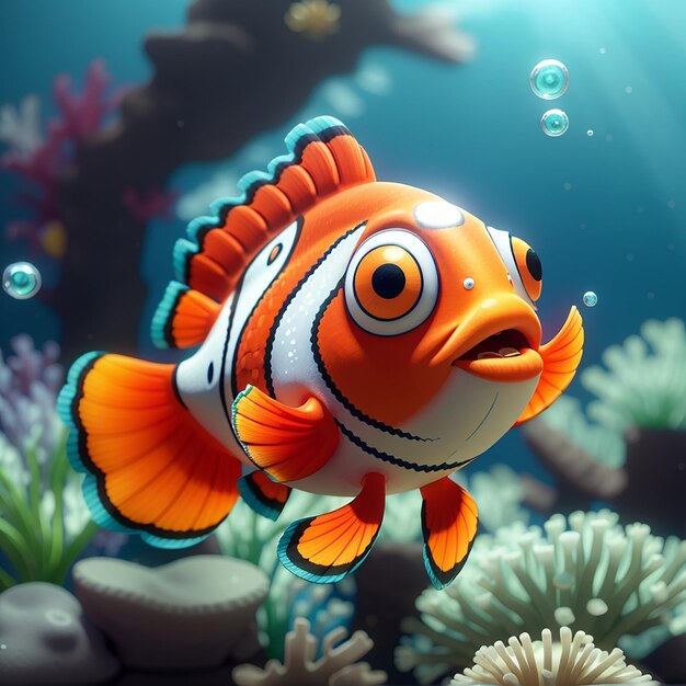 Cute Clownfish Swimming Vector Cartoon Icon Ilustração Animal Nature Icon Concept Isolado Premium Vector Flat Cartoon Estilo