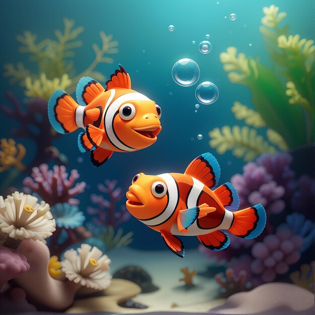 Foto cute clownfish swimming vector cartoon icon ilustração animal nature icon concept isolado premium vector flat cartoon estilo