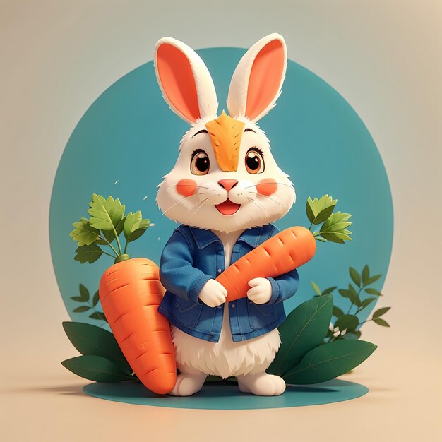 Cute coelho mordida cenoura desenho animado ícone vetorial ilustração animal natureza ícone conceito isolado plano