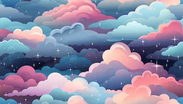Cute coloridas nuvens pastel padrão sem costura fundo arco-íris fundo unicórnio com nuvens e