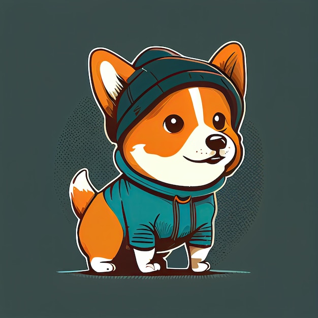 Cute corgi comic usando un gorro con suéter y choza