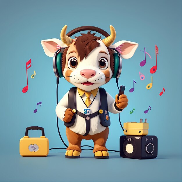 Foto cute cow listening music cartoon vector icon ilustração animal music icon concept isolado premium vector flat cartoon estilo