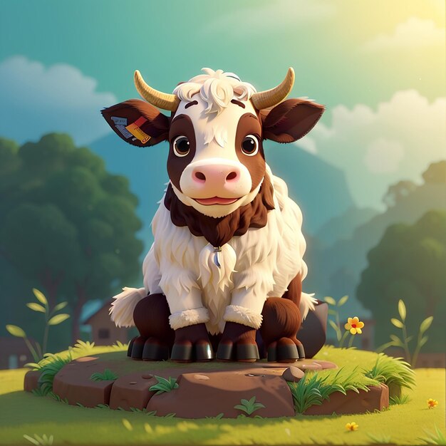 Foto cute cow sitting cartoon vector icon ilustração animal nature icon concept isolado premium vector flat cartoon estilo