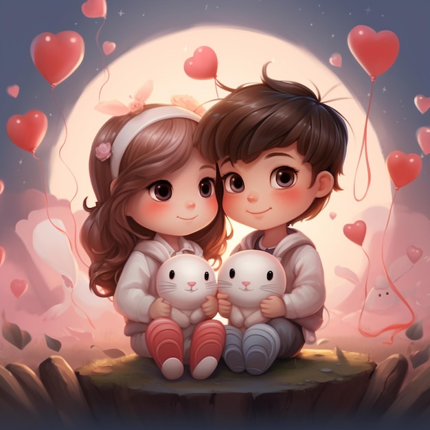 Foto cute criança desenho animado casal personagem dia de são valentim imagem ai gerada imagem