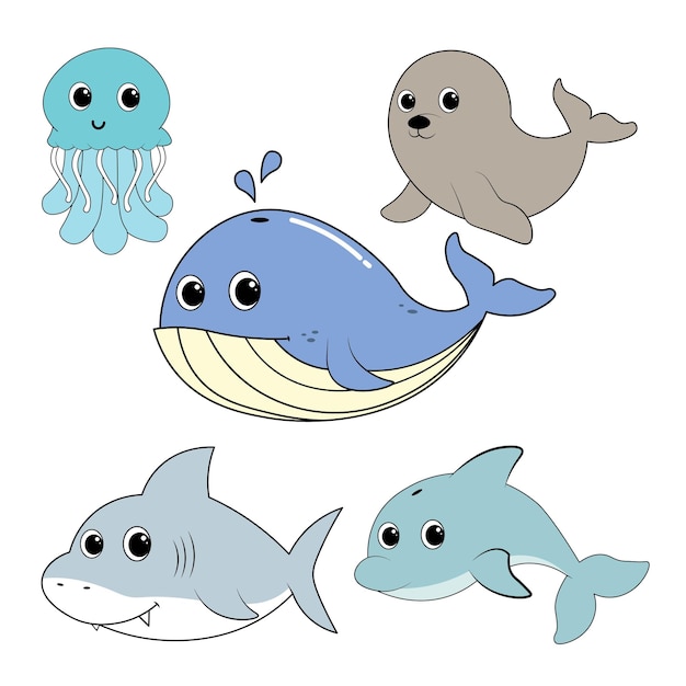 Foto cute, criaturas marinhas, caricatura clipart