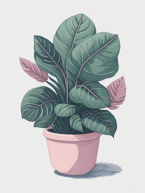 Foto cute de cleo a calathea em um pote de animação