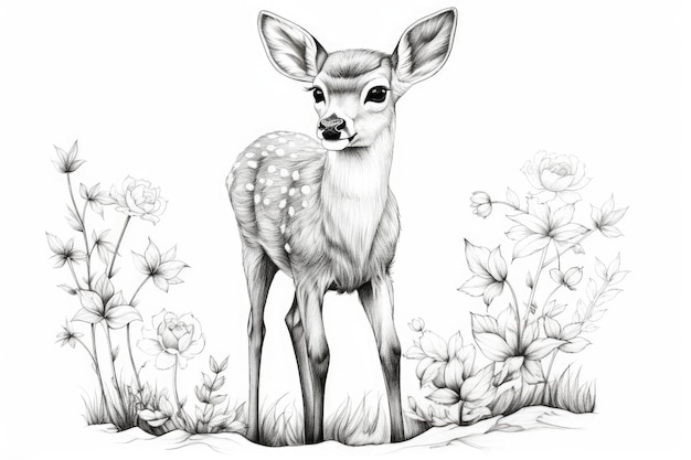 Cute Deer desenhando em IA generativa de fundo branco