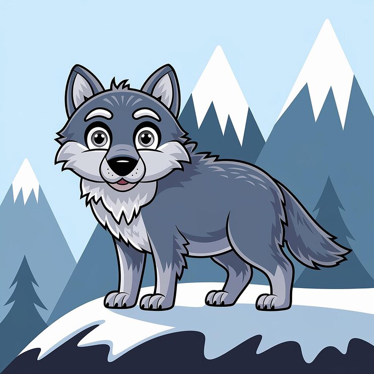 Foto cute desenho animado lobo cinza vida selvagem animal ilustração vetor