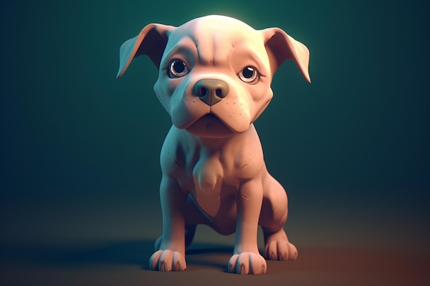 Cute dibujos animados pequeño pitbull cachorro personaje de dibujos animados en 3D IA generativa