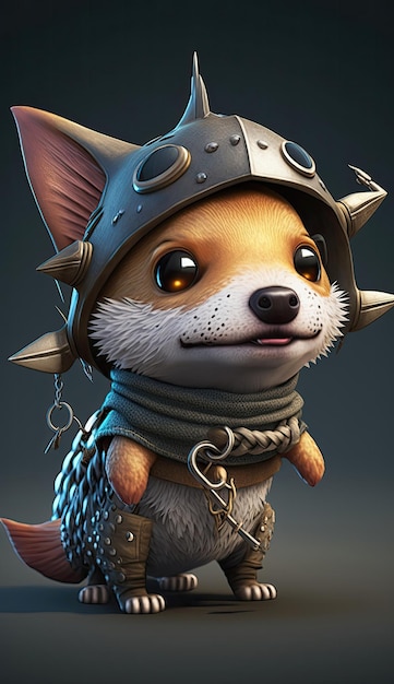 Cute Dogfish Animal Warrior 3D-Spielmodell Generative KI