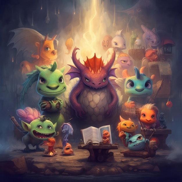 Cute Dragons Childrens Book Illustration Generativa AI