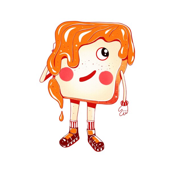 Cute Erdnussbutter Toast Charakter Illustration Erdnussbutter auf Toast verteilt und tropft ab