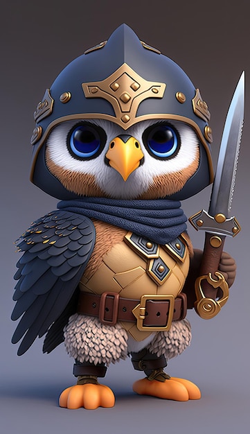 Cute Falcon Animal Warrior 3D Game Model Generativo AI