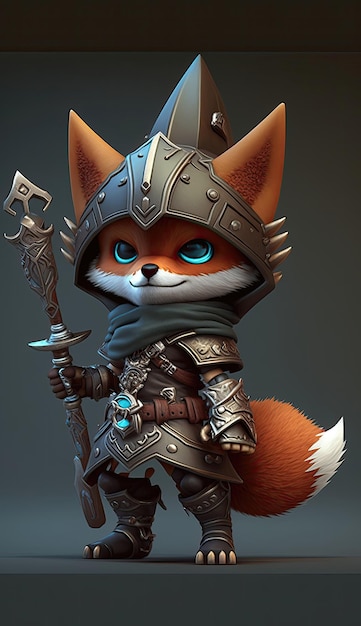 Cute Fox Animal Warrior Modelo de jogo 3D Generative AI