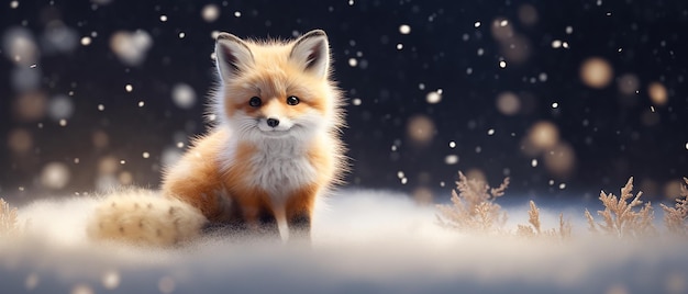 Cute Fox Baby em neve inverno AI gerativa