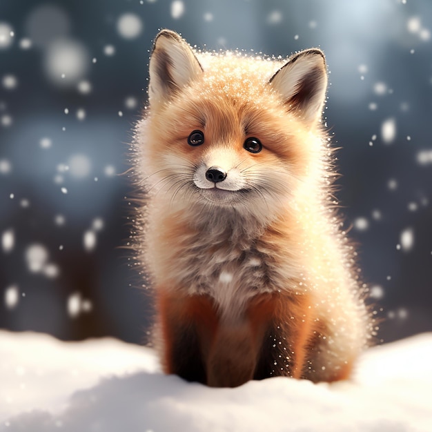 Cute Fox Baby em neve inverno AI gerativa