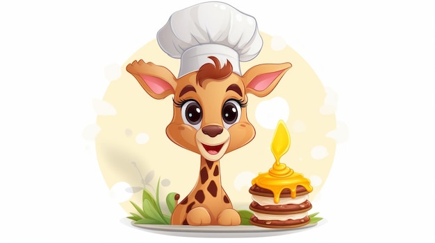 Cute Giraffe Koch Kochen Kuchen Cartoon Vektor Icon Illustration Tiernahrung Icon Konzept isoliert