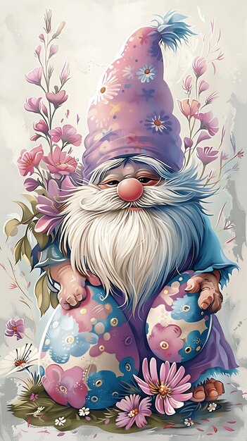 Foto cute gnome páscoa fun gráfico para caça de ovos dia de páscoa feliz dia de pàscoa jardim gnome aquarela