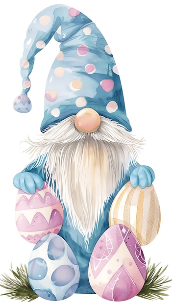 Foto cute gnome páscoa fun gráfico para caça de ovos dia de páscoa feliz dia de pàscoa jardim gnome aquarela
