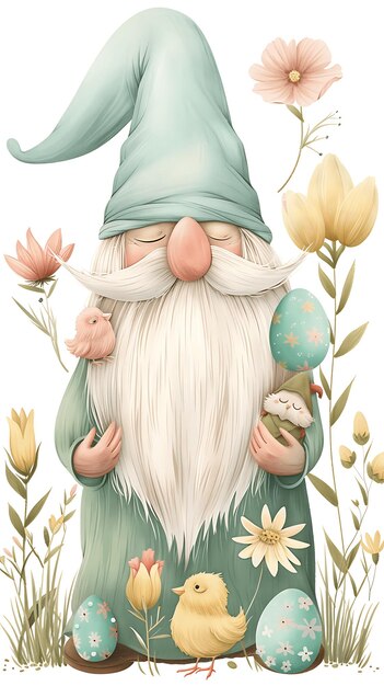 Foto cute gnome páscoa fun gráfico para caça de ovos dia de páscoa feliz dia de pàscoa jardim gnome aquarela