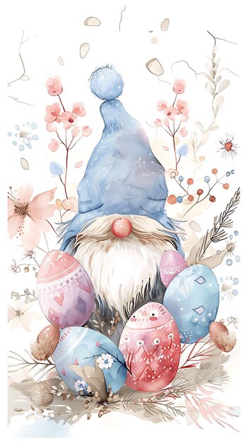 Foto cute gnome páscoa fun gráfico para caça de ovos dia de páscoa feliz dia de pàscoa jardim gnome aquarela