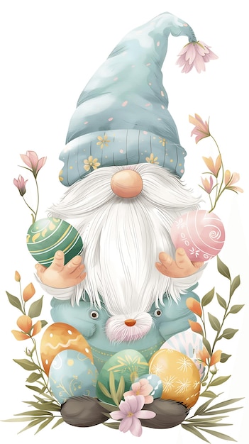 Foto cute gnome páscoa fun gráfico para caça de ovos dia de páscoa feliz dia de pàscoa jardim gnome aquarela
