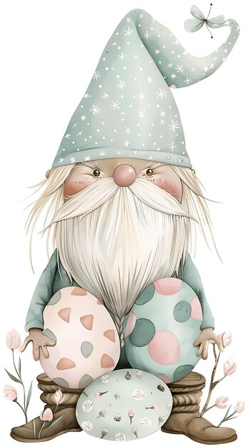 Foto cute gnome páscoa fun gráfico para caça de ovos dia de páscoa feliz dia de pàscoa jardim gnome aquarela