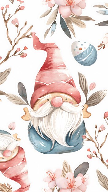 Foto cute gnome páscoa fun gráfico para caça de ovos dia de páscoa feliz dia de pàscoa jardim gnome aquarela