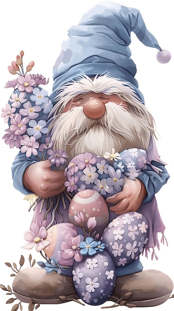 Foto cute gnome páscoa fun gráfico para caça de ovos dia de páscoa feliz dia de pàscoa jardim gnome aquarela