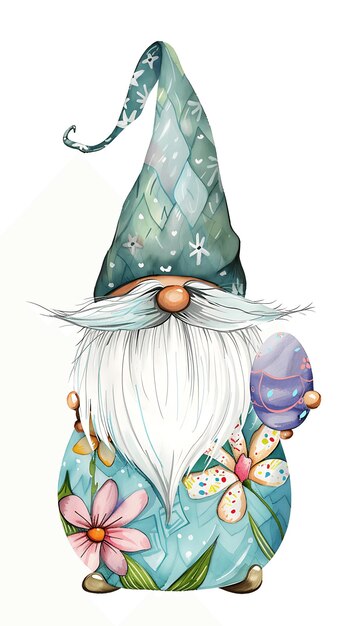 Foto cute gnome páscoa fun gráfico para caça de ovos dia de páscoa feliz dia de pàscoa jardim gnome aquarela