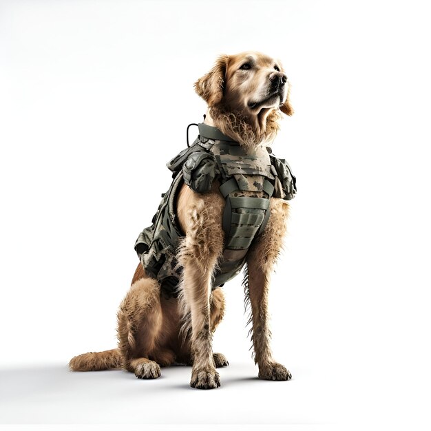 Foto cute golden retriever cão em uniforme militar isolado em fundo branco