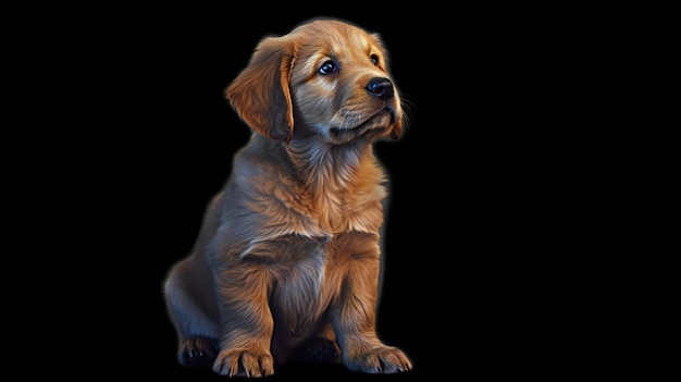 Foto cute golden retriever puppy sentado isolado em fundo preto